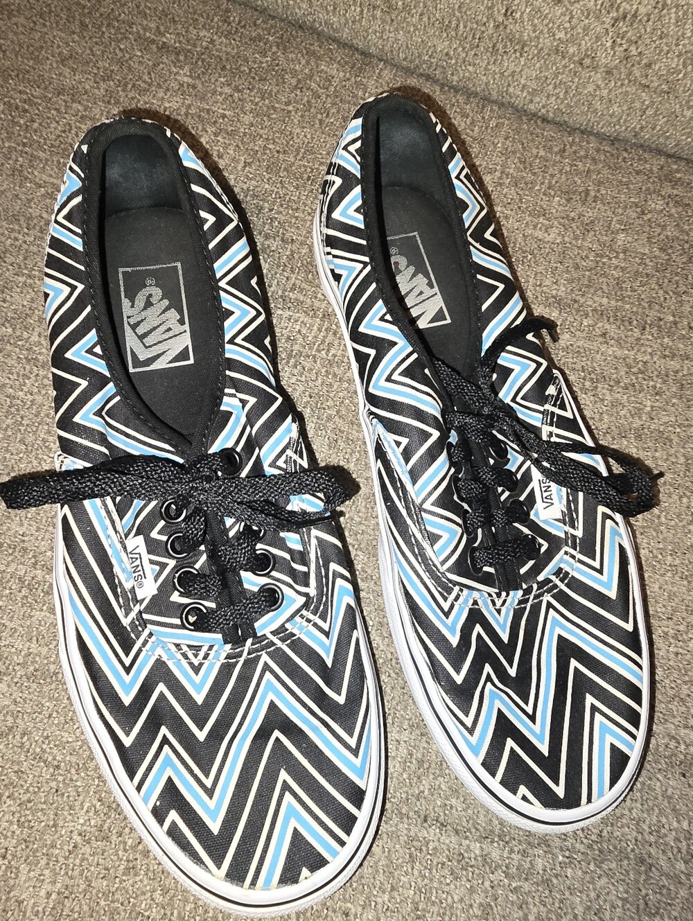Vans Black White Blue Zigzag Chevron Canvas Sneakers Shoes Men 7.5 Women 8 EU 40